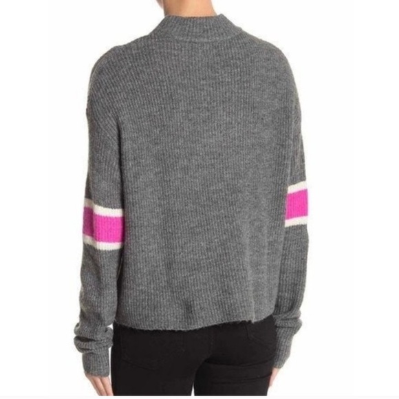 John + Jenn Varsity Striped Sleeves Mock Neck Pullover Sweater M - Picture 2 of 5